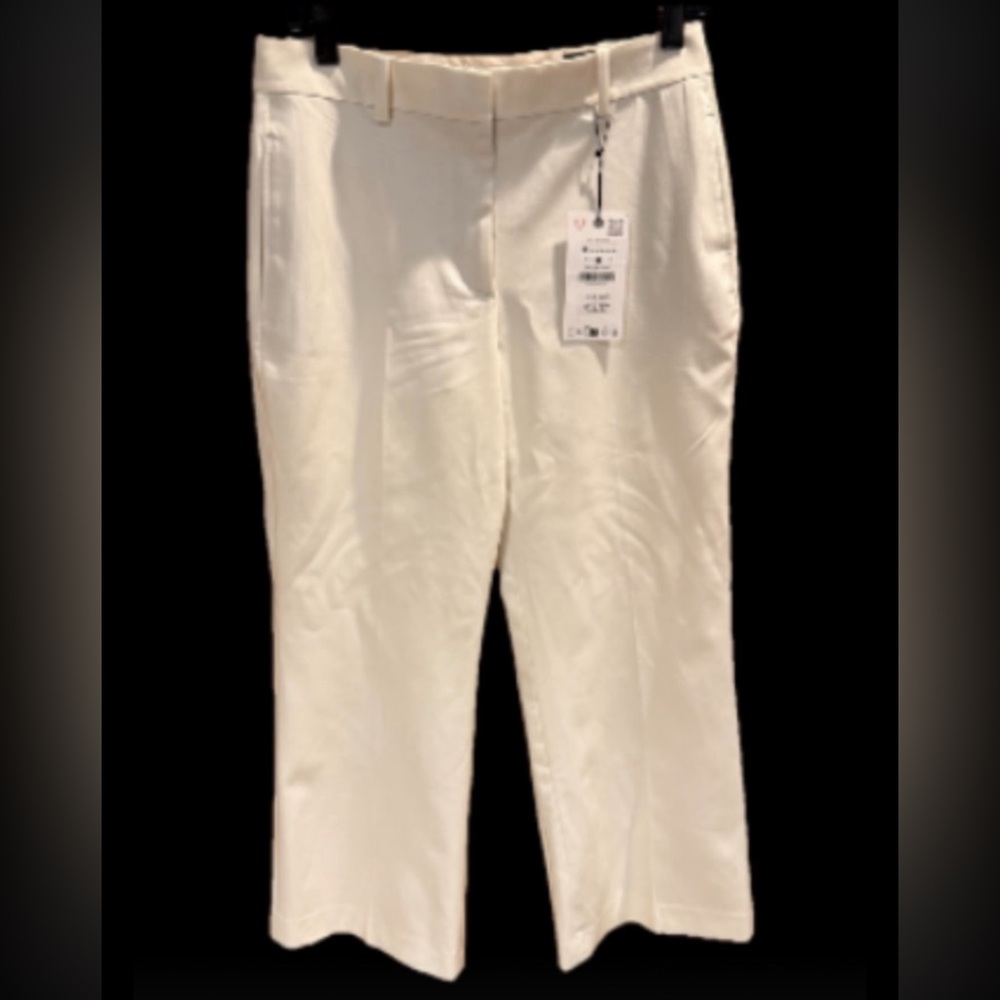 ZARA Wide Leg Ivory Dress Ankle Pants Size Medium